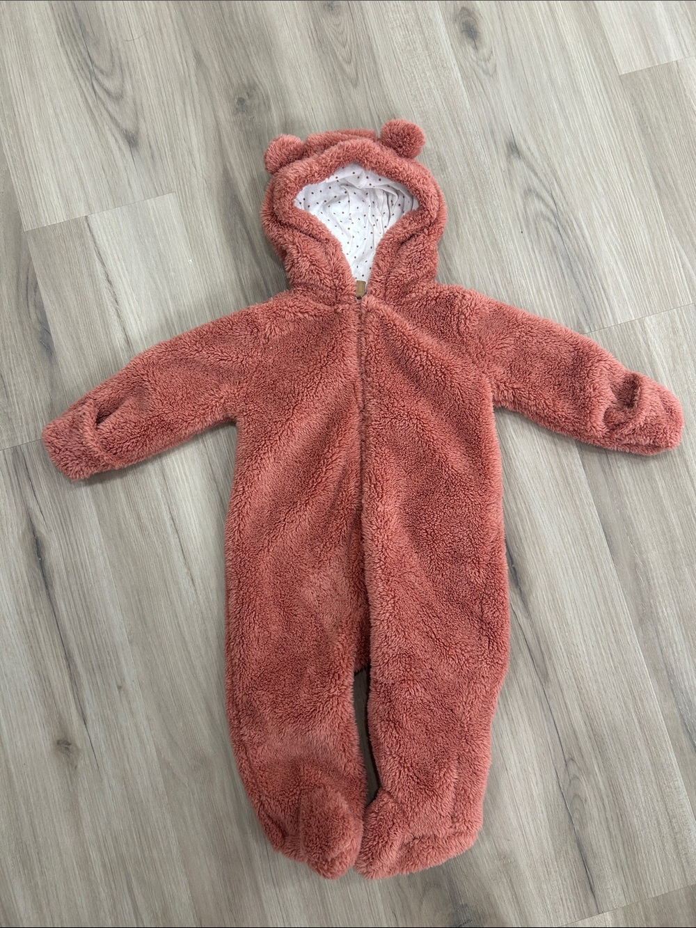 Carter's Baby Bear Fleece Pram Bunting Suit Pink Mauve Polka Dot 9M